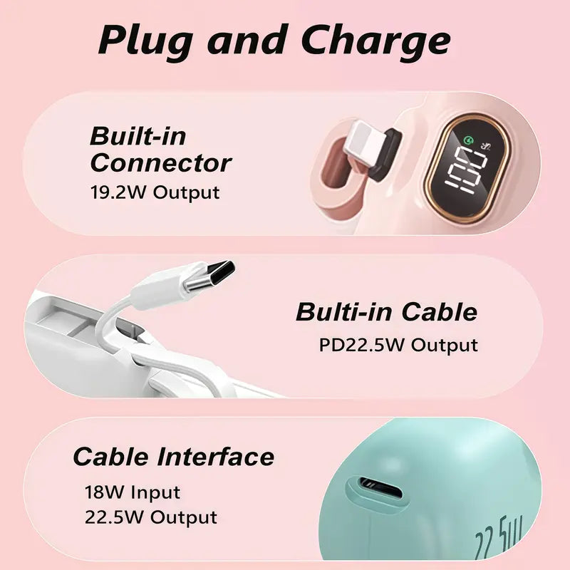Pocket-Sized 5000mAh Charger, 22.5W Fast Charge, Type-C & USB-A