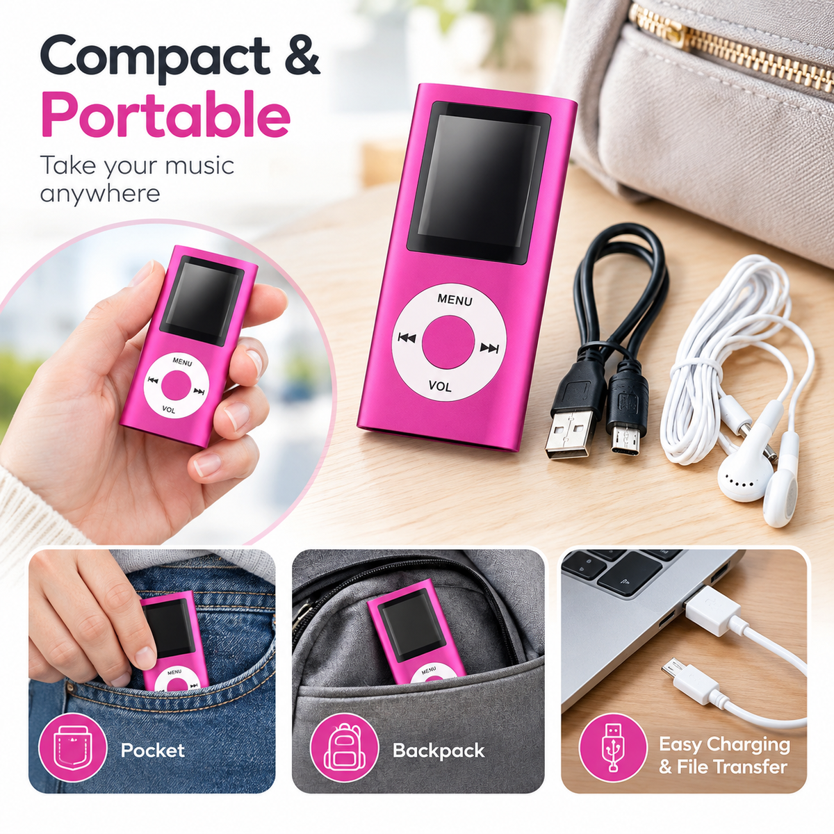 MP3 Player,Portable Multifunctional MP3 Digital Music Player