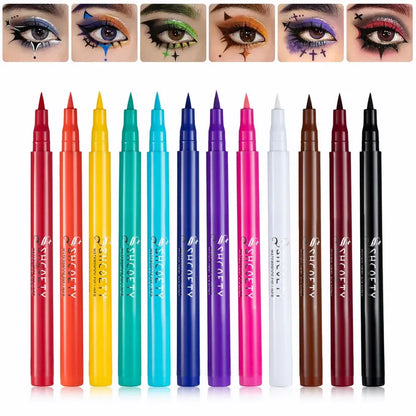 12 PCS Matte Liquid Eyeliner Set Rainbow Neon Waterproof Smudgeproof