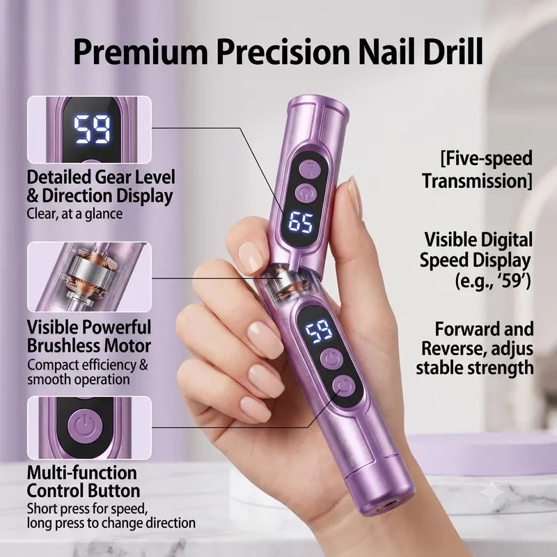 1 Set Portable Electric Nail Drill Kit with LCD Display, USB Rechargeable