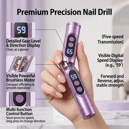 1 Set Portable Electric Nail Drill Kit with LCD Display, USB Rechargeable