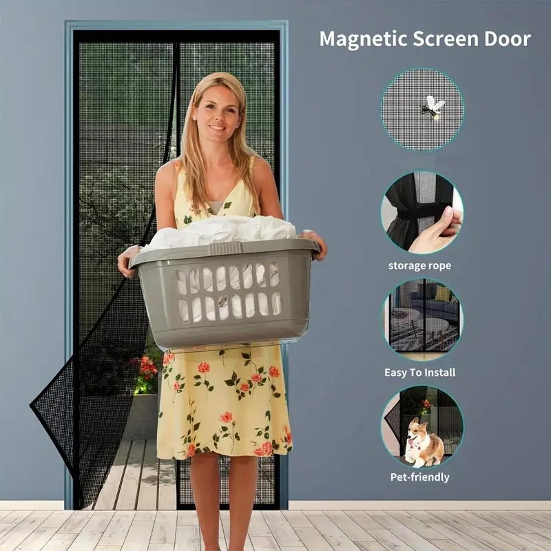 Magnetic Screen Door – Automatic Close, Keeps Bugs Out, Pet & Kid Friendly