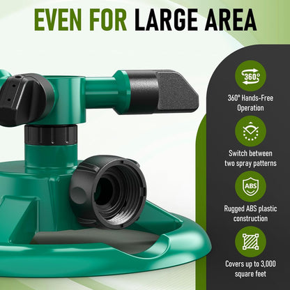 360° Rotating Lawn Sprinkler, Automatic Garden Water Sprinkler with 3 Nozzles