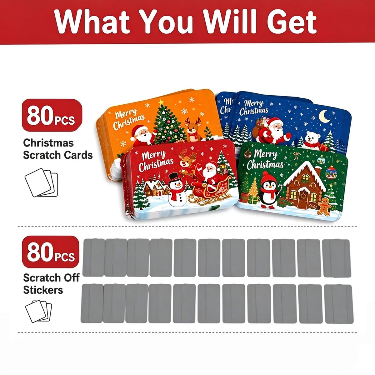 80Pcs Cartoon Christmas Scratch Cards DIY Christmas Gift Ideas for Kids Xmas Party Supplies