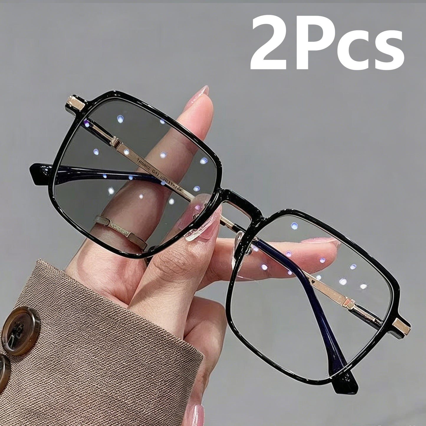 Unisex Classic Photochromic Light-Sensitive Anti-Blue Light Square Alloy-Frame Eyeglasses