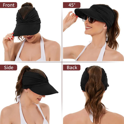Wide Brim Visor Hats for Women-Lightweight Packable Ponytail Hat