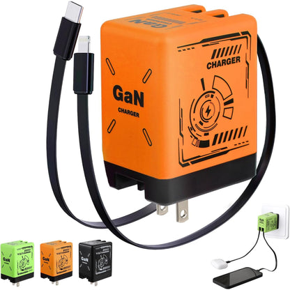 2-in-1 GaN Compatible with Fast Charger, GaN Charger Fast Charging, Retractable Phone Chargers Wall Plug
