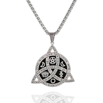 Witch Knot Necklace, Celtic Trinity Knot Triple Goddess Triquetra Pendant with Engraved Inspirational Quotes
