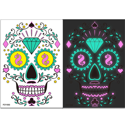 4pcs/set Halloween Glow Tattoos - UV Reactive Sugar Skull Face Decals