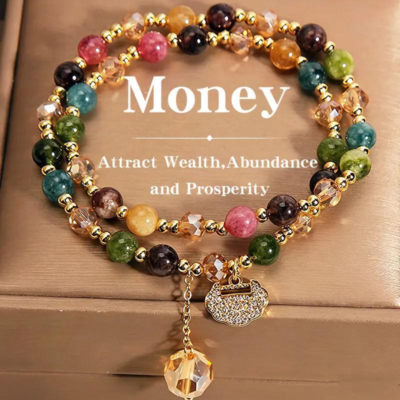 Money Wealth Crystal Bracelet Set Multi Stone Beaded Feng Shui Jewelry