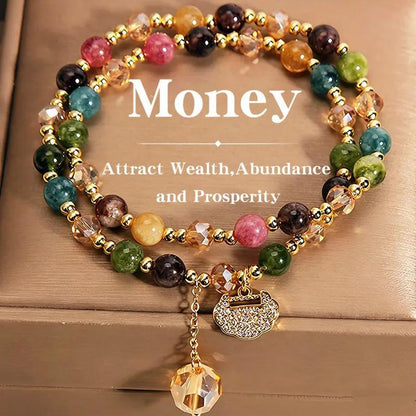 Money Wealth Crystal Bracelet Set Multi Stone Beaded Feng Shui Jewelry