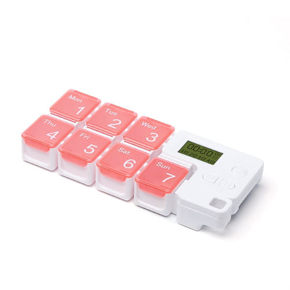 7 Days Pill Dispenser Organizer with Reminder Alarm -Portable Travel Vitamins Medicine Box Case
