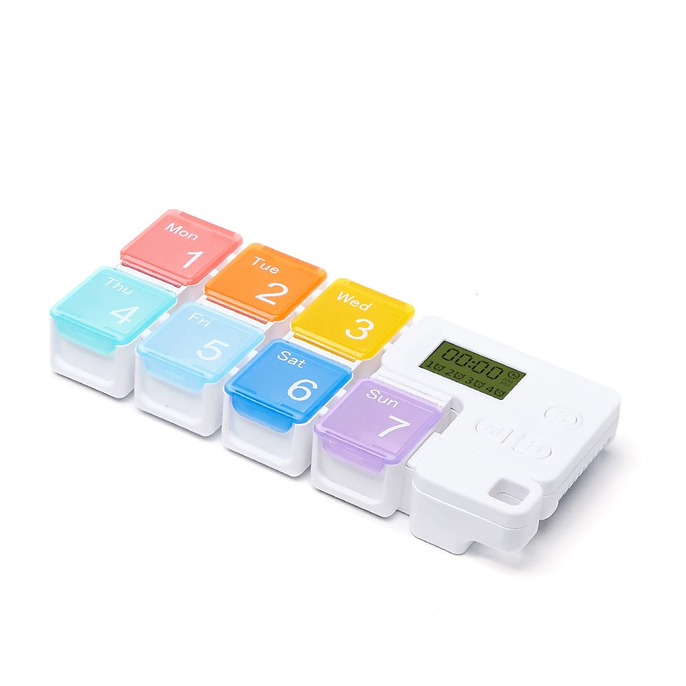 7 Days Pill Dispenser Organizer with Reminder Alarm -Portable Travel Vitamins Medicine Box Case