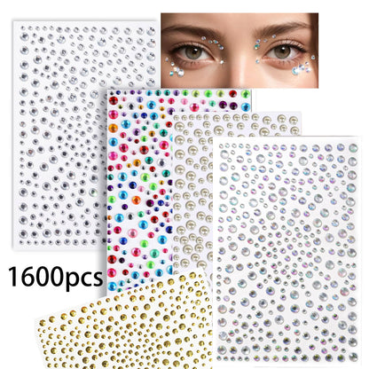 1600PCS Face Gems Hair Pearls Rhinestones for Makeup Festival Face Jewels Hair Jewels