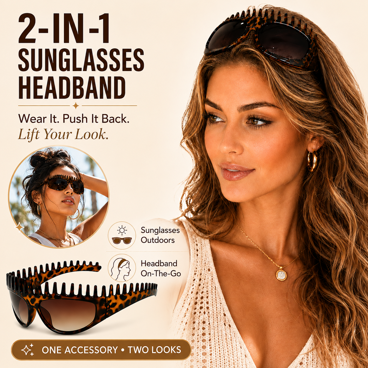 2 in 1 Foldable Sunglasses Headband Chic Tortoiseshell Hair Accessory