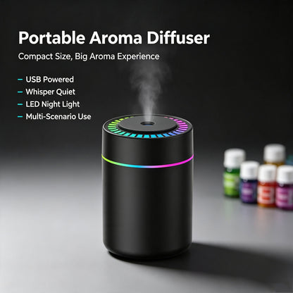 Portable Humidifier with Colorful LED Night Light and 12PCS Essential Oils