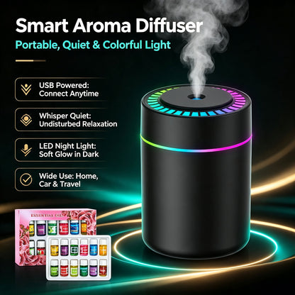 Portable Humidifier with Colorful LED Night Light and 12PCS Essential Oils