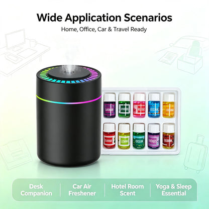 Portable Humidifier with Colorful LED Night Light and 12PCS Essential Oils