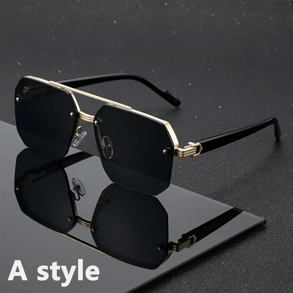 Retro Square Sunglasses Semi-Rimless Double Beam, UV Protection Lens