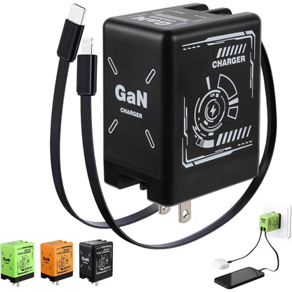 2-in-1 GaN Compatible with Fast Charger, GaN Charger Fast Charging, Retractable Phone Chargers Wall Plug