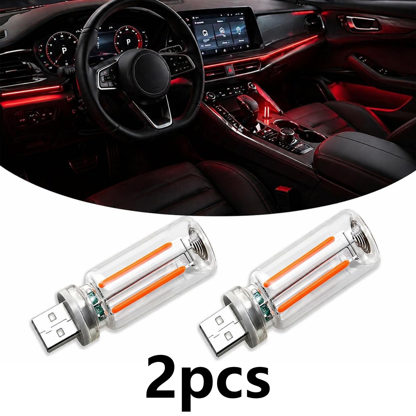 2PCS Car USB Night Light Touch Dimmable LED Filament Lamp