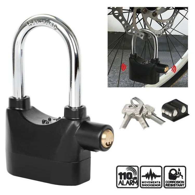 110 dB Alarm Hanging Padlock, Outdoor Stainless Steel Door Lock with Alarm and 3 Keys