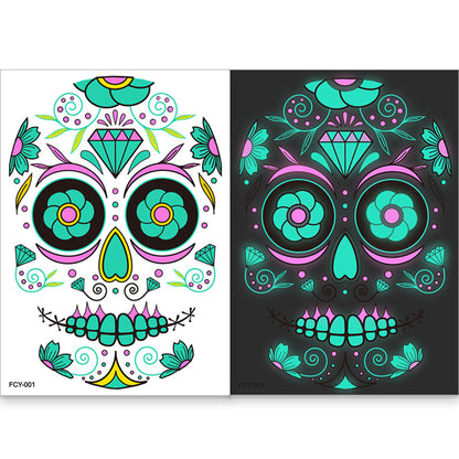 4pcs/set Halloween Glow Tattoos - UV Reactive Sugar Skull Face Decals