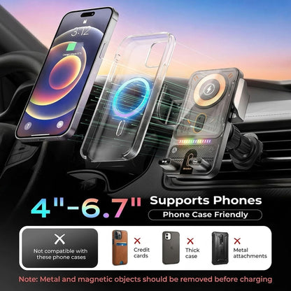 Phone Holders for Car, Cell Phone Mount 15W Wireless Car Charger with Induction Opening and Closing