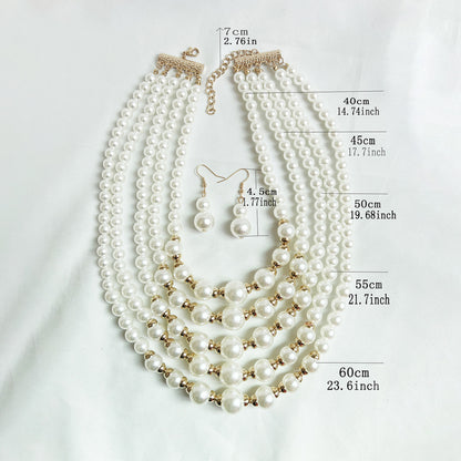 Elegant Pearl Jewelry Bead Cluster Collar Bib Choker Necklace and Earrings Set