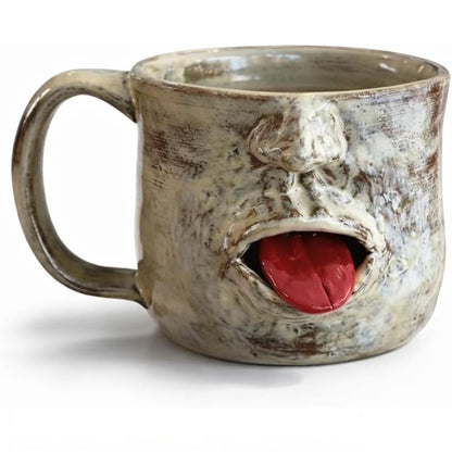 Handmade Face Shaped Ceramic Mug, Funny Tongue Out Coffee Cup with Artistic Sculptural Design