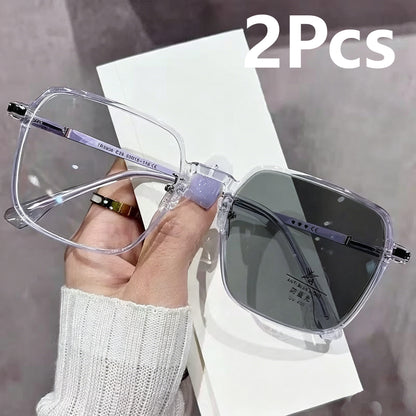 Unisex Classic Photochromic Light-Sensitive Anti-Blue Light Square Alloy-Frame Eyeglasses