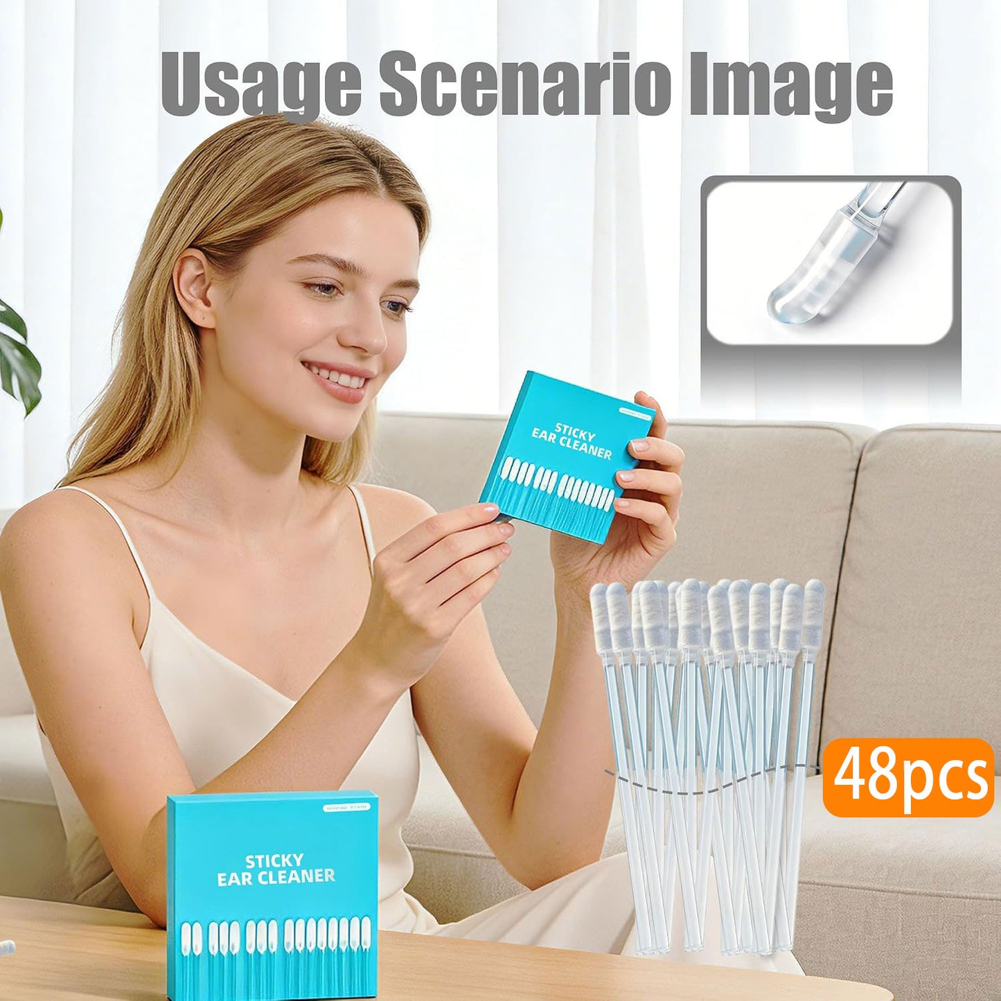48PCS Sticky Ear Cleaning Stick, Reusable Earwax Removal Adhesive Swabs