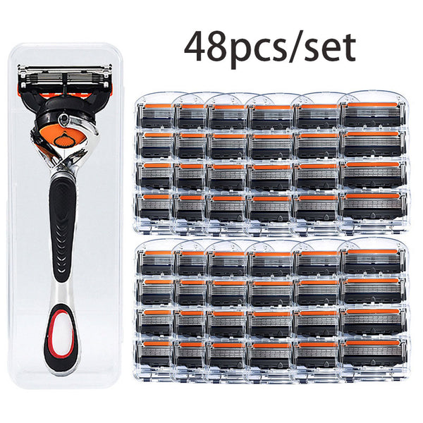 Men's Shaving Razor Set, 1 Blade Holder & 48 Replacement Blades, 5 Layer Progressive Blades