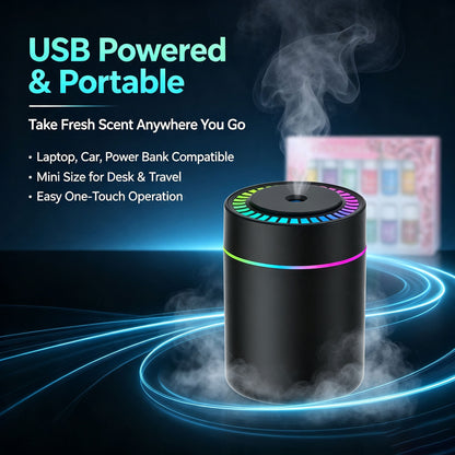 Portable Humidifier with Colorful LED Night Light and 12PCS Essential Oils