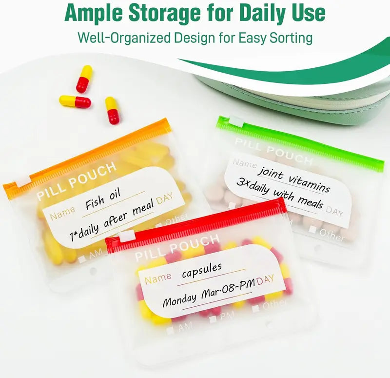 A8 Waterproof Pill Pouch Set with 14 Color-Coded Medicine Pouches