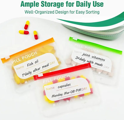 A8 Waterproof Pill Pouch Set with 14 Color-Coded Medicine Pouches