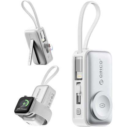 3-in-1 5000mAh Portable Charger with Built-in USB-C Cable | Mini Power Bank for Apple Watch