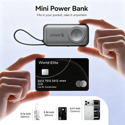 3-in-1 5000mAh Portable Charger with Built-in USB-C Cable | Mini Power Bank for Apple Watch