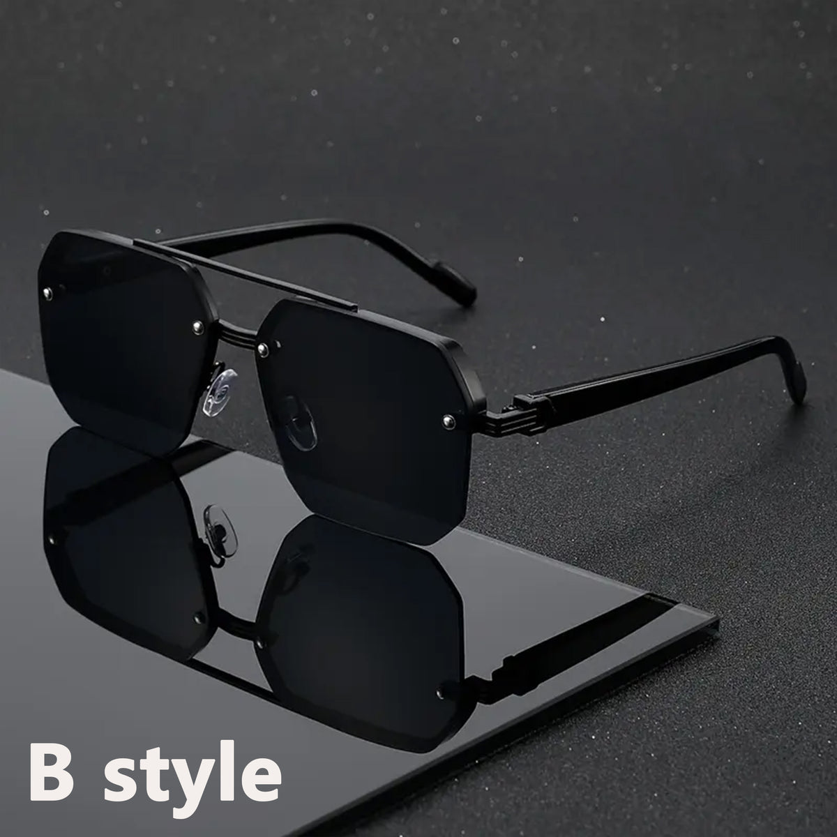 Retro Square Sunglasses Semi-Rimless Double Beam, UV Protection Lens