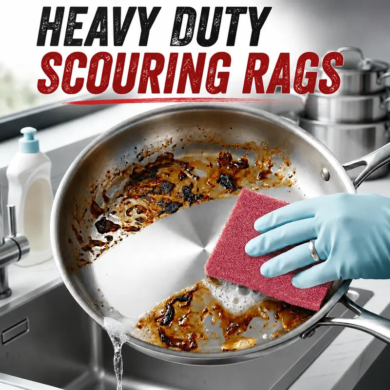 1 Roll Red Heavy-Duty Emery Scouring Pads, Abrasive Steel Wool Alternative Cleaner for Burnt Pan & Rust Stains