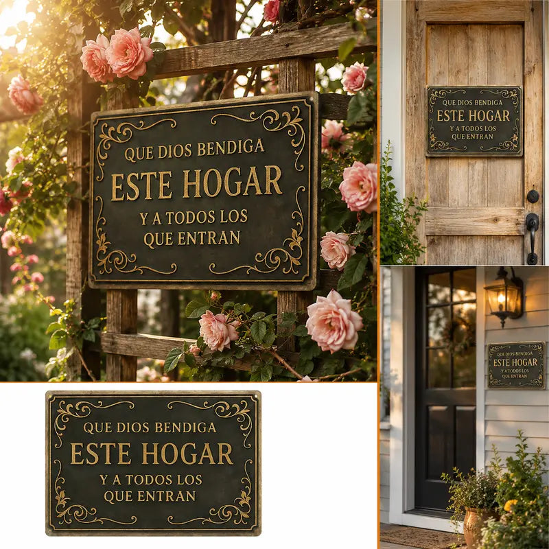 8x12in Spanish Religious Aluminum Wall Sign - Que Dios Bendiga Este Hogar Flat Decorative Sign
