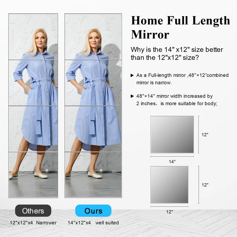 4Pcs Full-Length Self-Stick Wall Mirror Acrylic, Home Decor Mirror 30x30cm