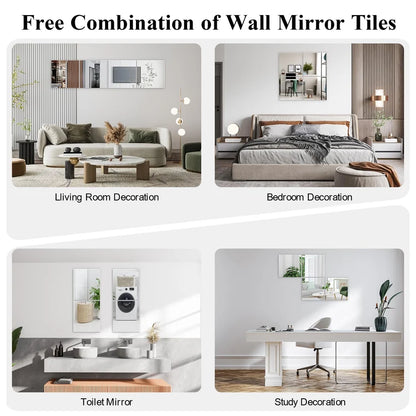 4Pcs Full-Length Self-Stick Wall Mirror Acrylic, Home Decor Mirror 30x30cm