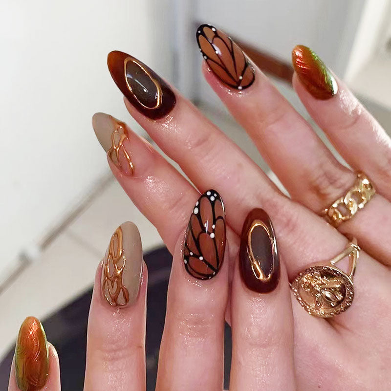 Yellow French Tip Press on Nails Medium Almond Fake Nails