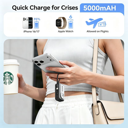3-in-1 5000mAh Portable Charger with Built-in USB-C Cable | Mini Power Bank for Apple Watch