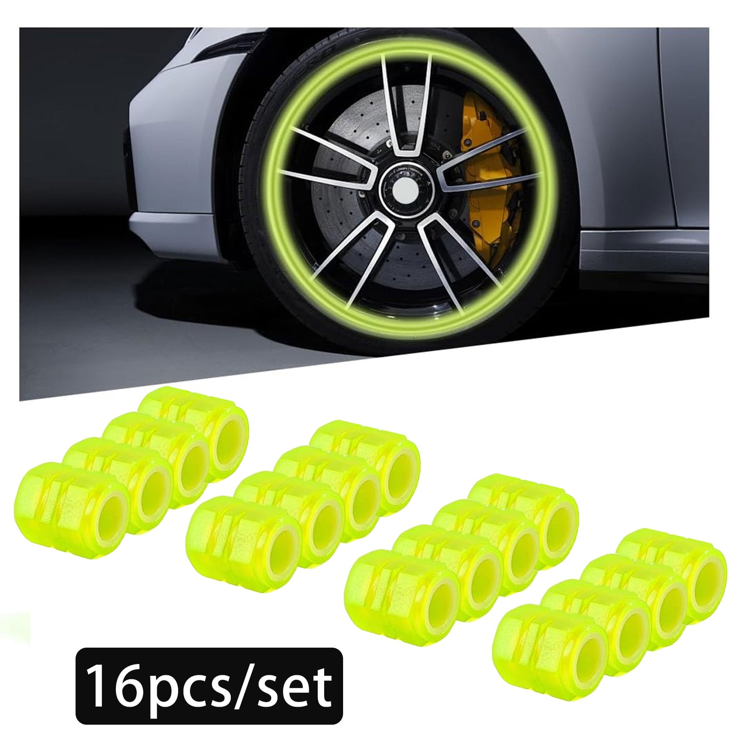 16PCS Fluorescent Tire Valve Stem Caps, Tire Valve Covers, Luminous Auto Wheel Air Valve Caps