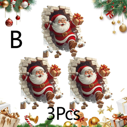 3Pcs Creative Christmas Santa Wall Stickers, Removable 3D Santa Wall Decal