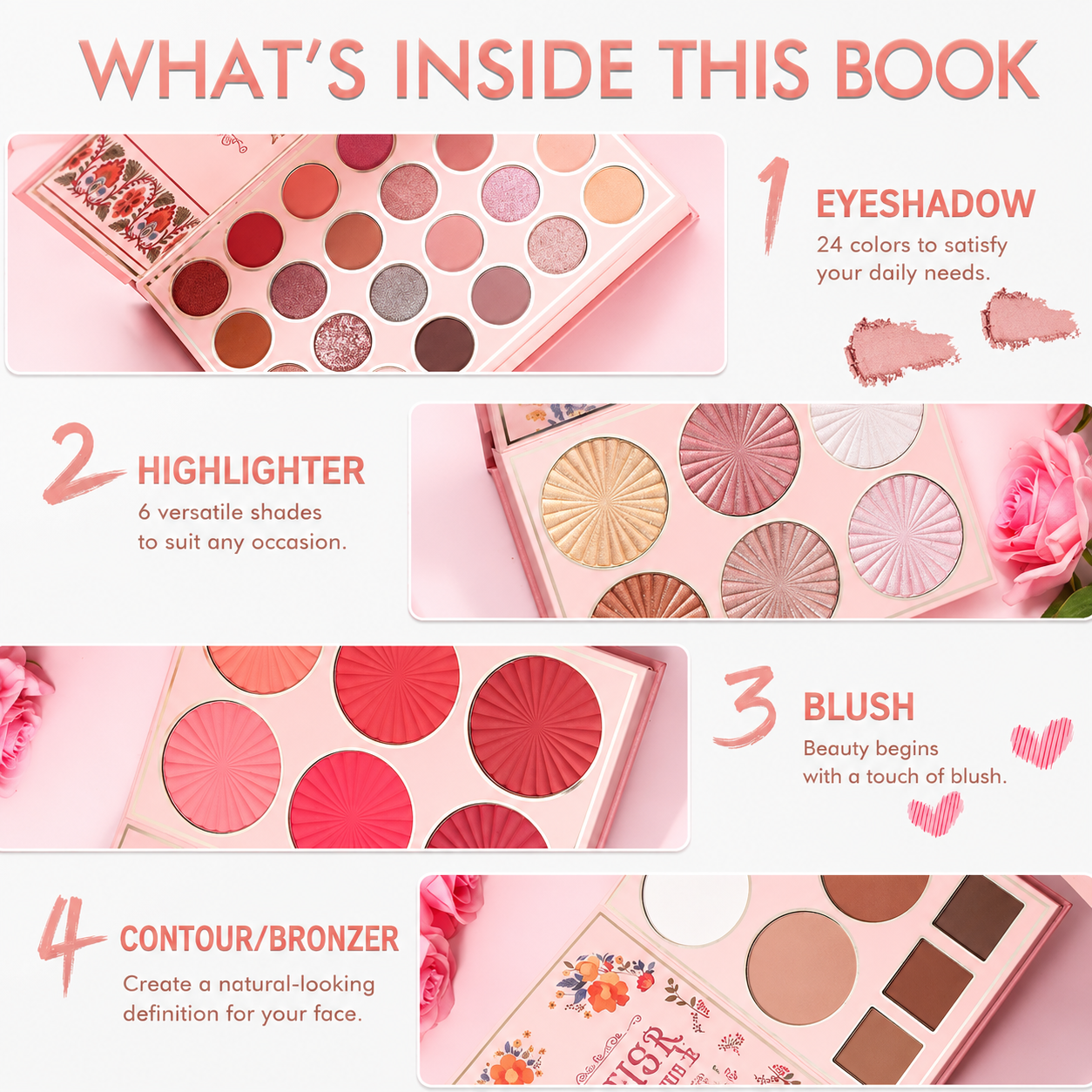 5-Layer Book-Style Foldable Makeup Gift Set, Multi-functional Eyeshadow, Contour, and Highlighter Palette