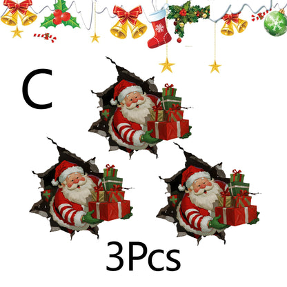 3Pcs Creative Christmas Santa Wall Stickers, Removable 3D Santa Wall Decal