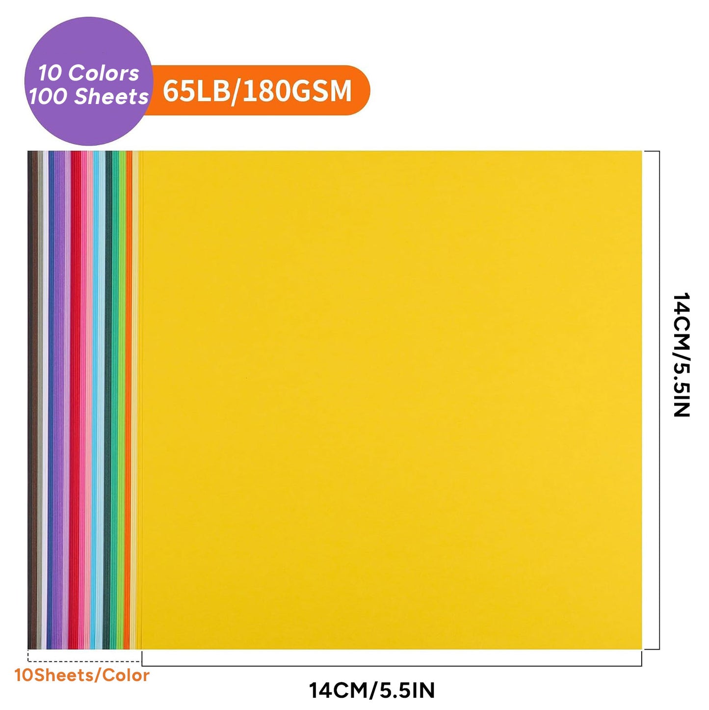 100 Sheets Colored Cardstock 65Ib 10 Colors Construction Paper 5.5"x5.5"